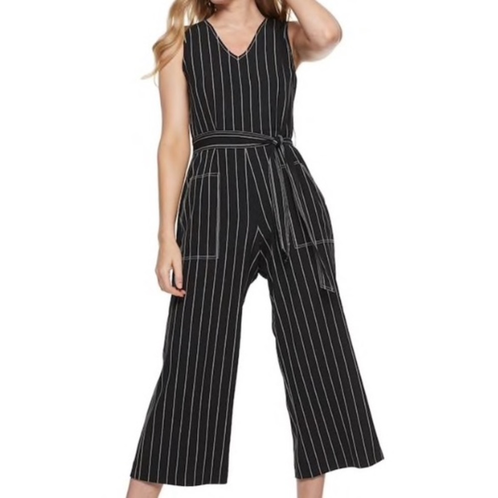 Nine West Black & White Pin Stripe Jumpsuit Sm Med - Picture 2 of 7
